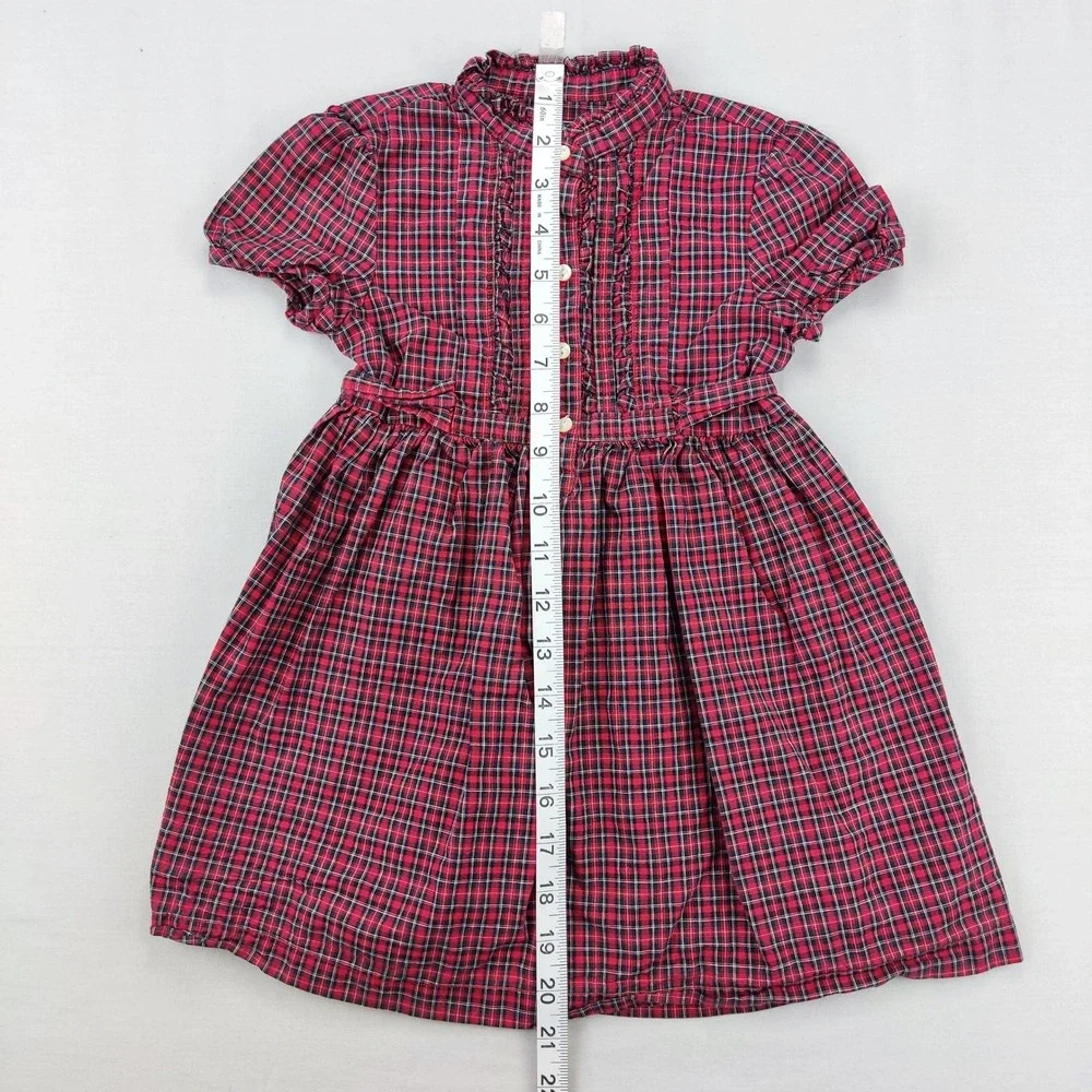 American Living Dress Girls 4T Red Plaid Ruffle Button Front Cotton Puff Sleeve